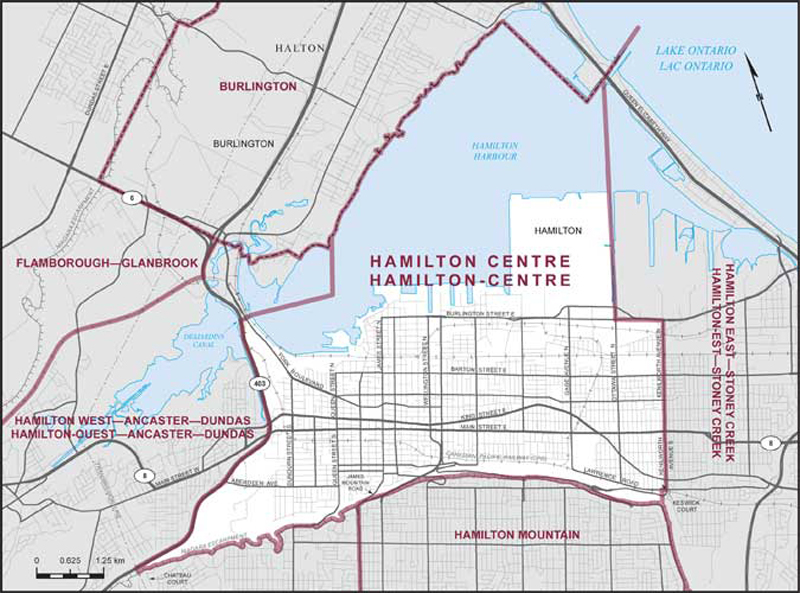 Carte de la circonscription de Hamilton-Centre
