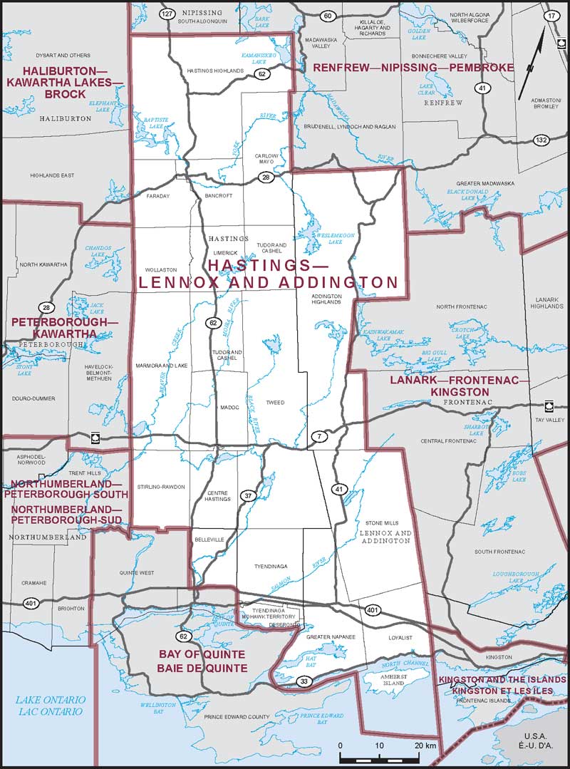 Carte de la circonscription de Hastings—Lennox and Addington