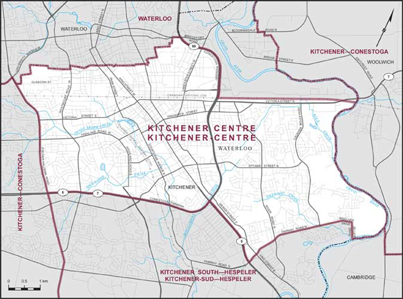 Carte de la circonscription de Kitchener-Centre