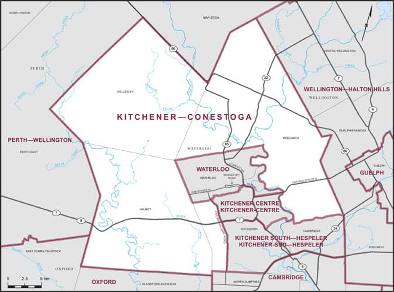 Carte de la circonscription de Kitchener—Conestoga