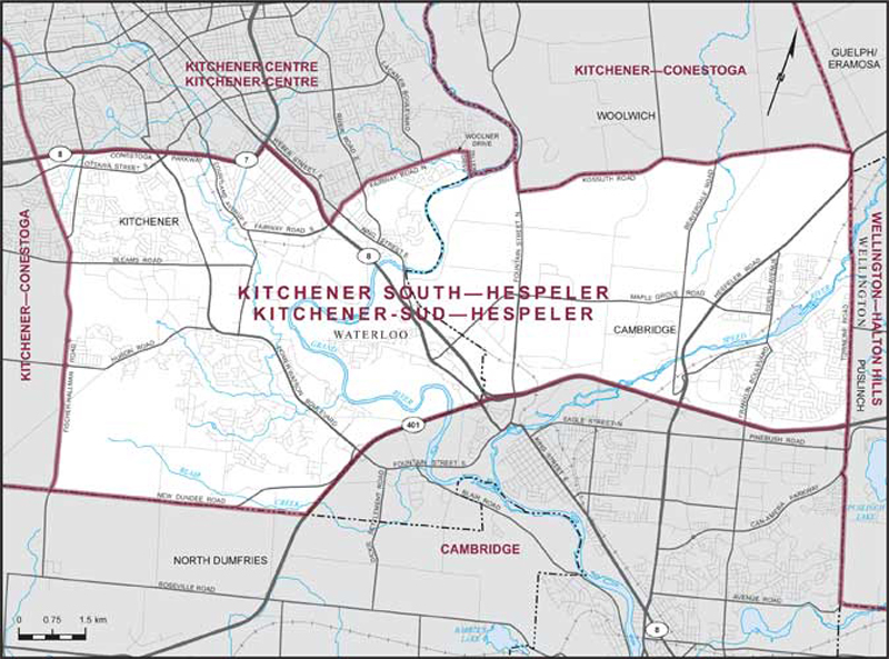 Carte de la circonscription de Kitchener-Sud—Hespeler