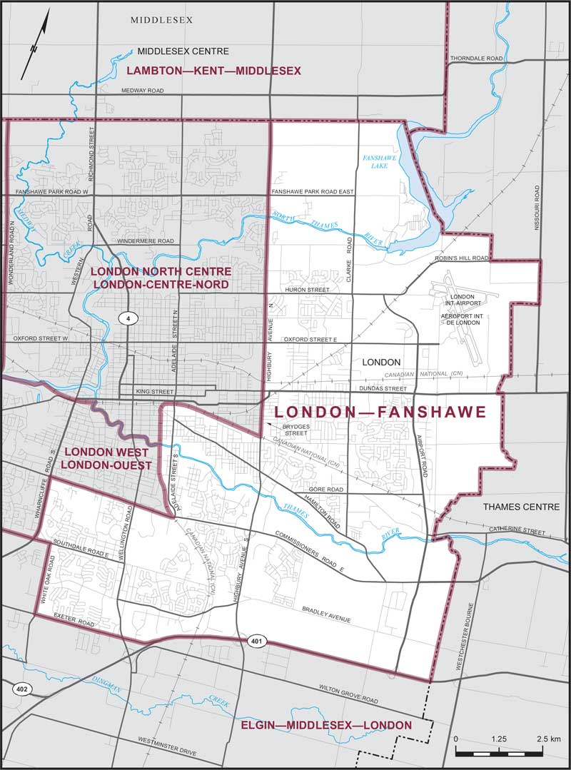 Carte de la circonscription de London—Fanshawe