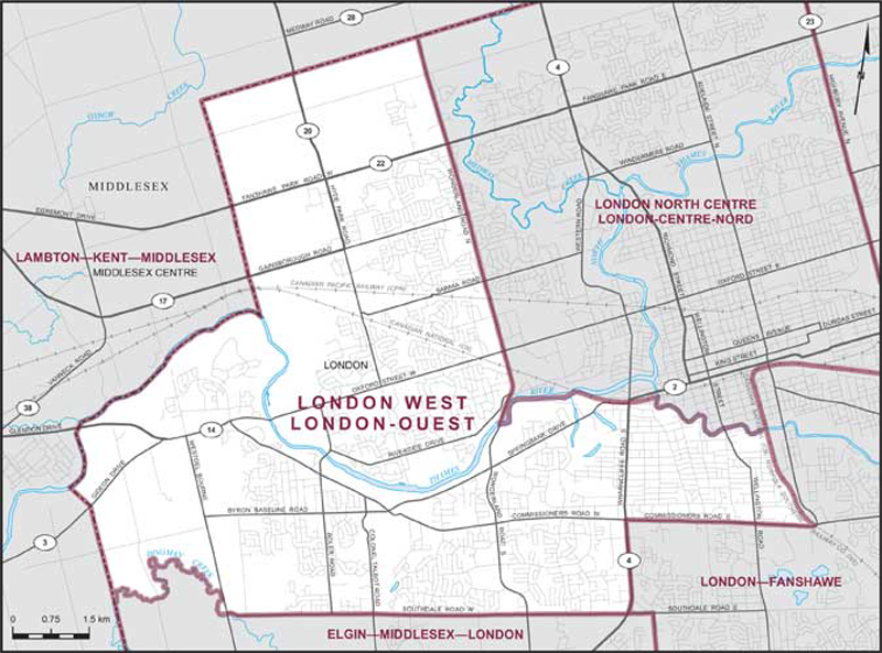 Carte de la circonscription de London-Ouest