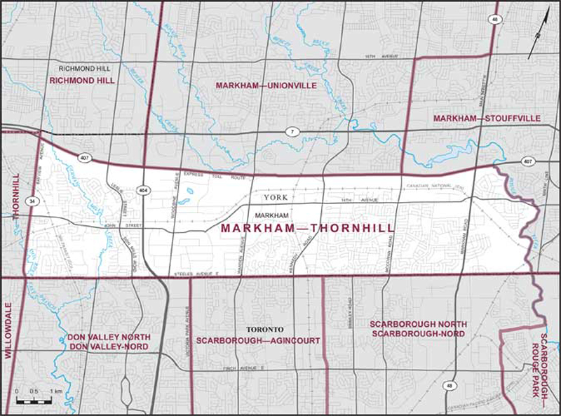 Carte de la circonscription de Markham—Thornhill