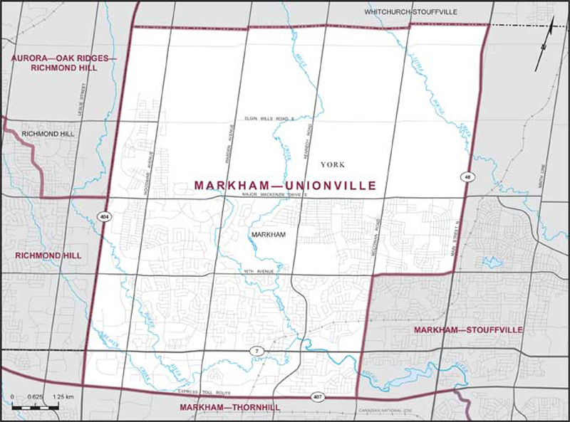 Carte de la circonscription de Markham—Unionville