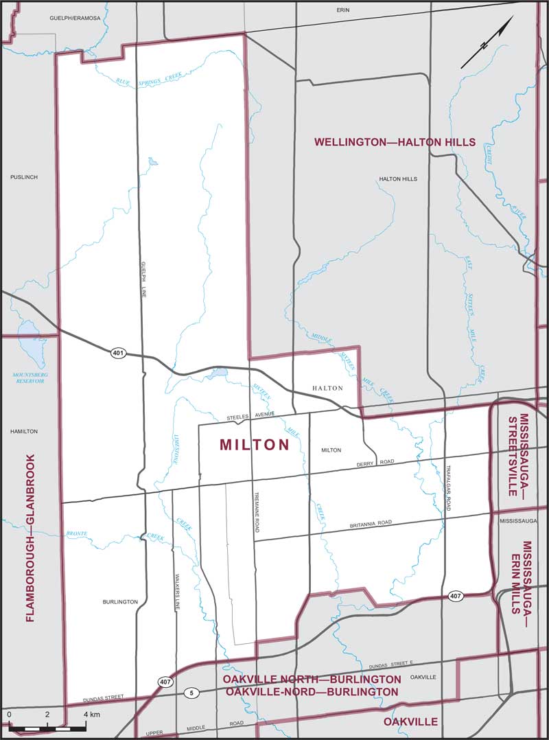 Carte de la circonscription de Milton