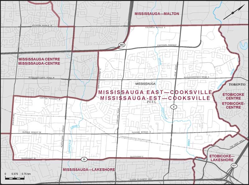 Carte de la circonscription de Mississauga-Est—Cooksville