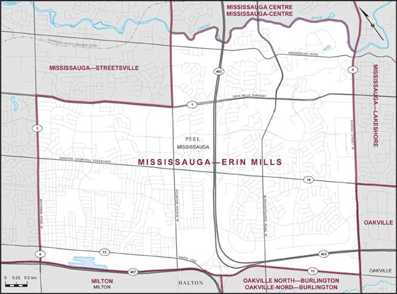 Carte de la circonscription de Mississauga—Erin Mills