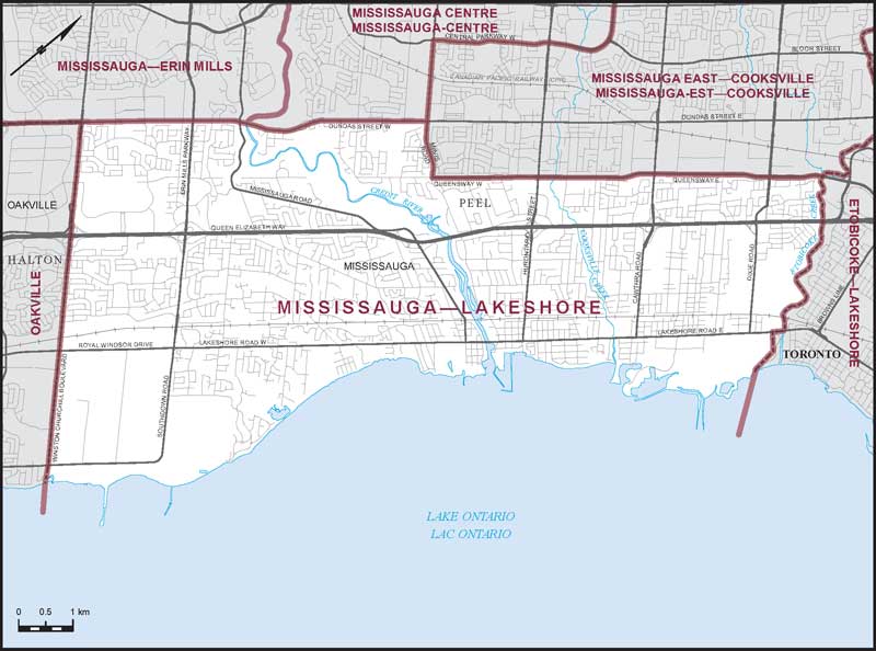 Carte de la circonscription de Mississauga—Lakeshore