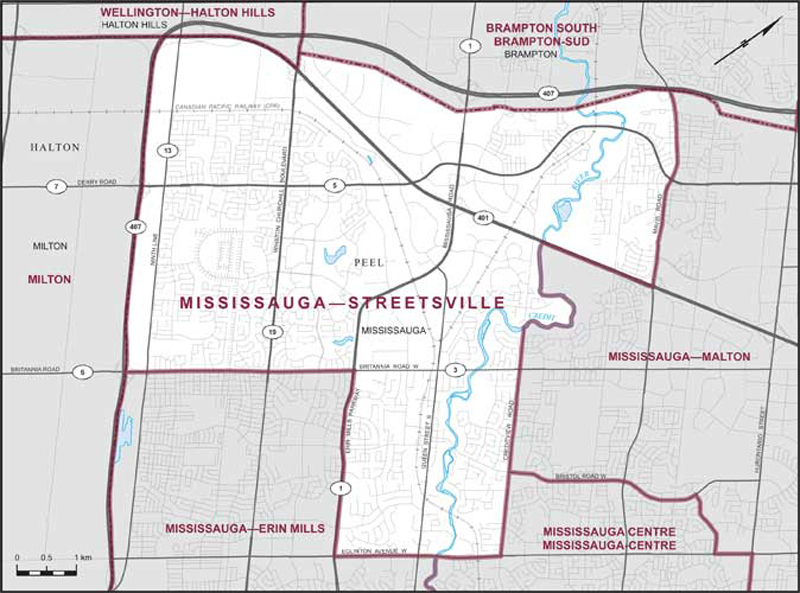 Carte de la circonscription de Mississauga—Streetsville