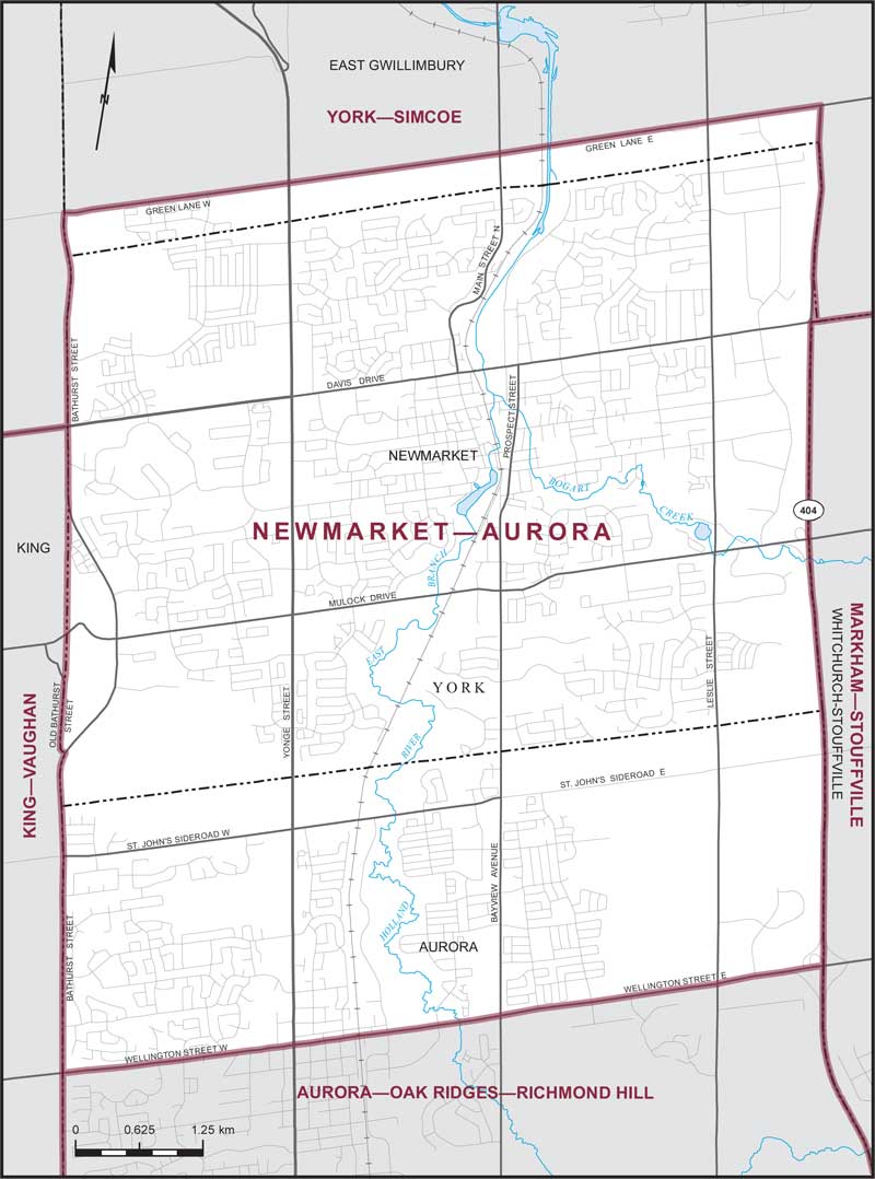 Carte de la circonscription de Newmarket—Aurora