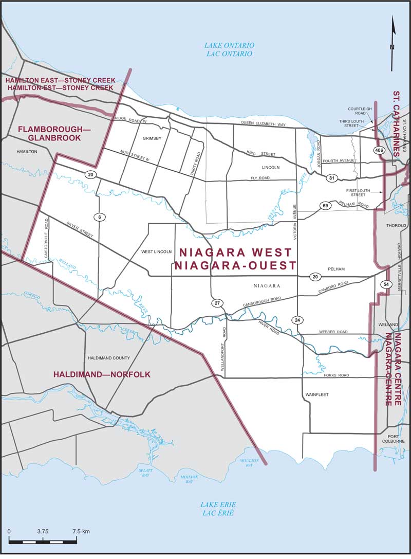 Carte de la circonscription de Niagara-Ouest