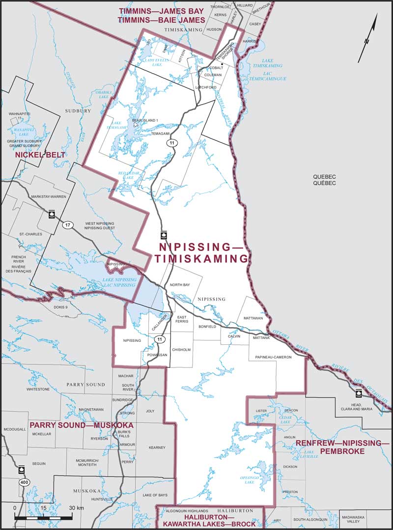 Carte de la circonscription de Nipissing—Timiskaming