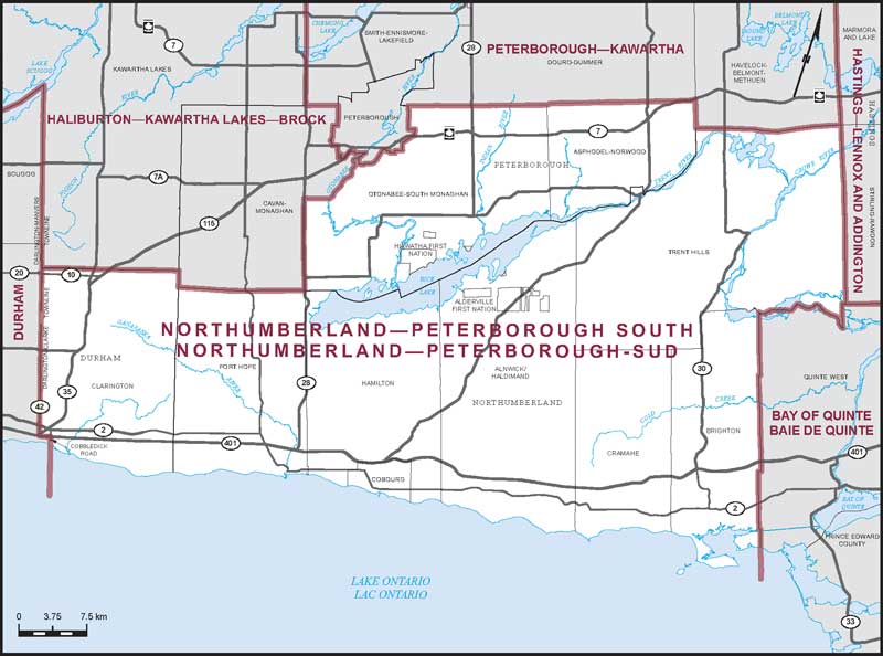 Carte de la circonscription de Northumberland—Peterborough-Sud