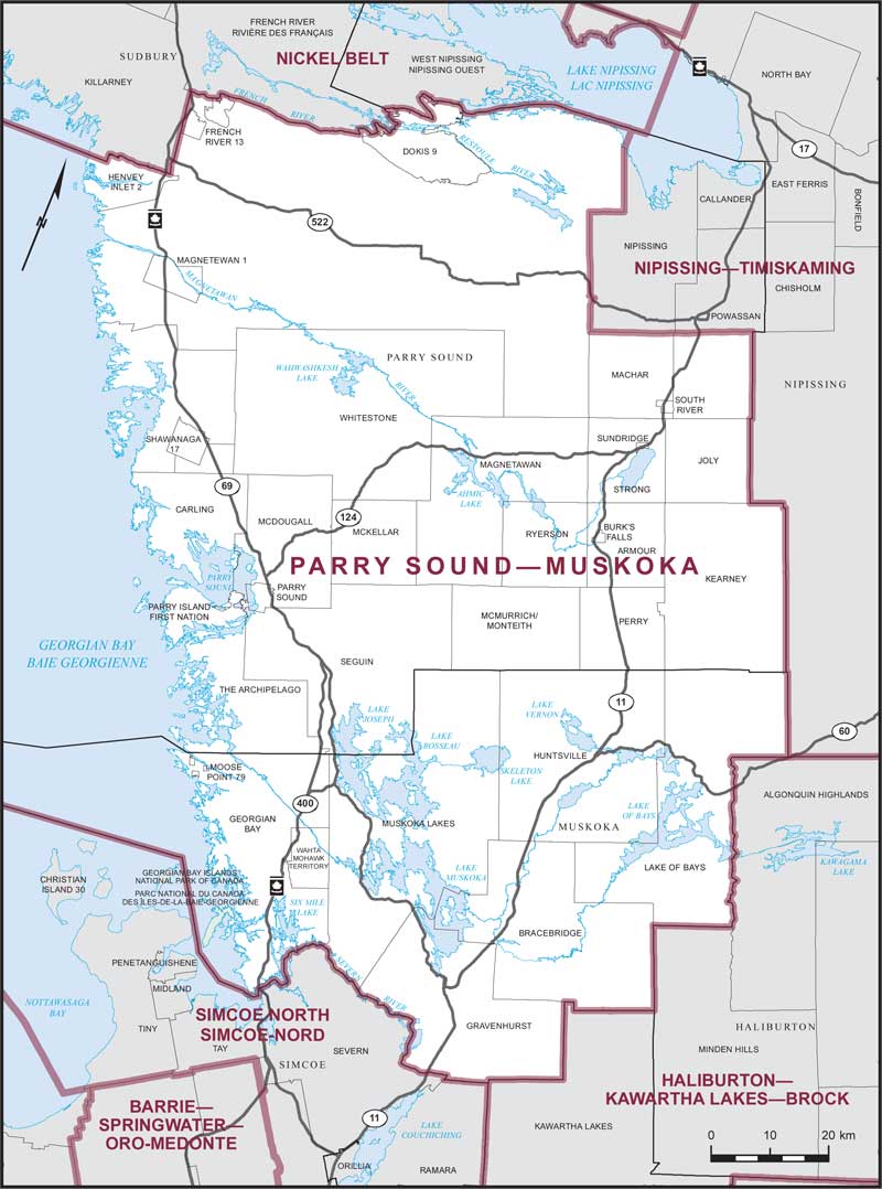 Carte de la circonscription de Parry Sound—Muskoka