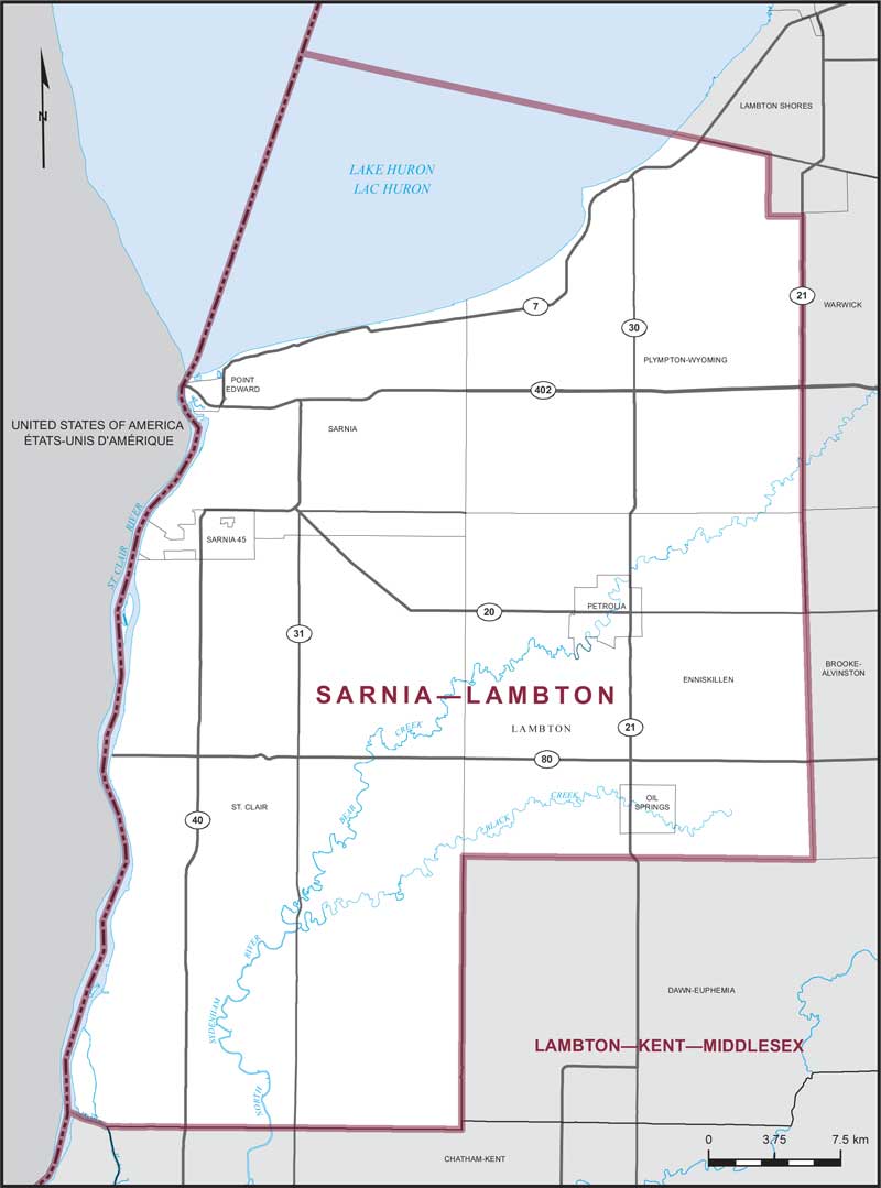 Carte de la circonscription de Sarnia—Lambton