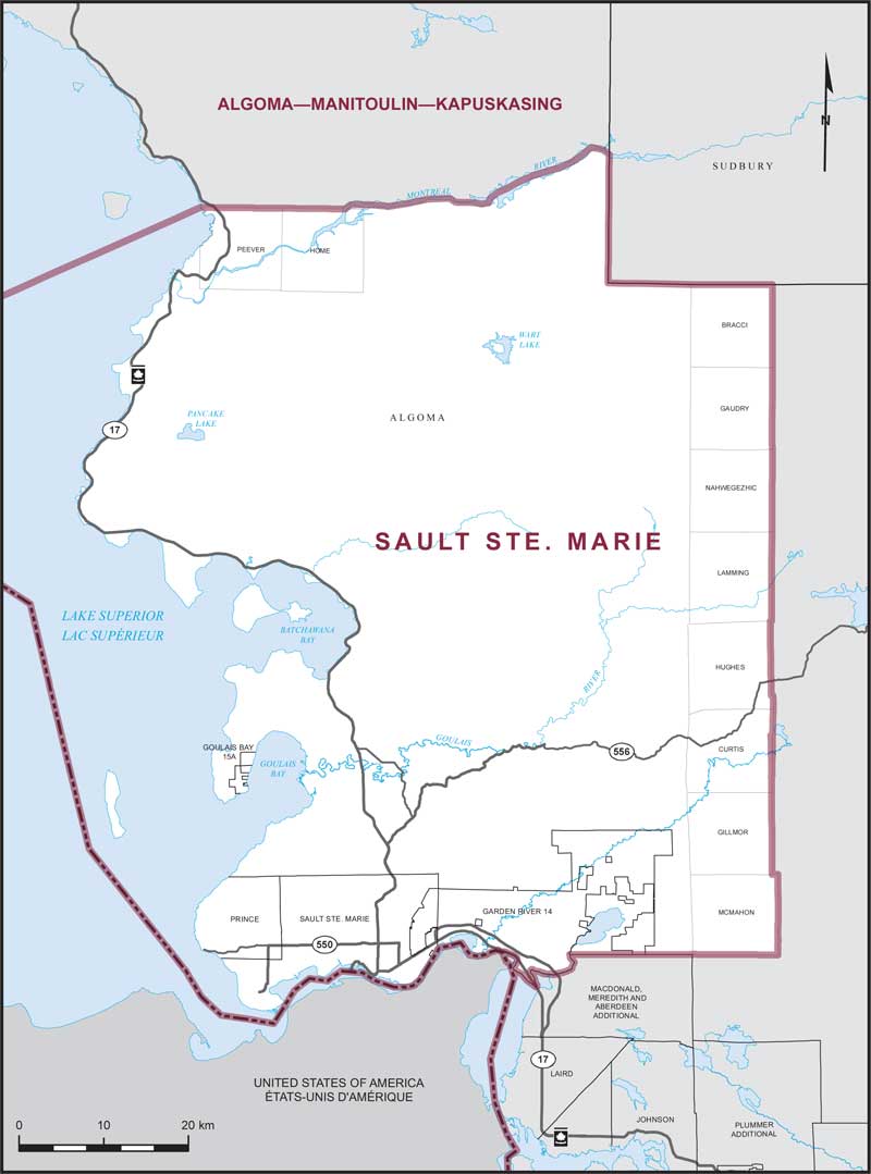 Carte de la circonscription de Sault Ste. Marie