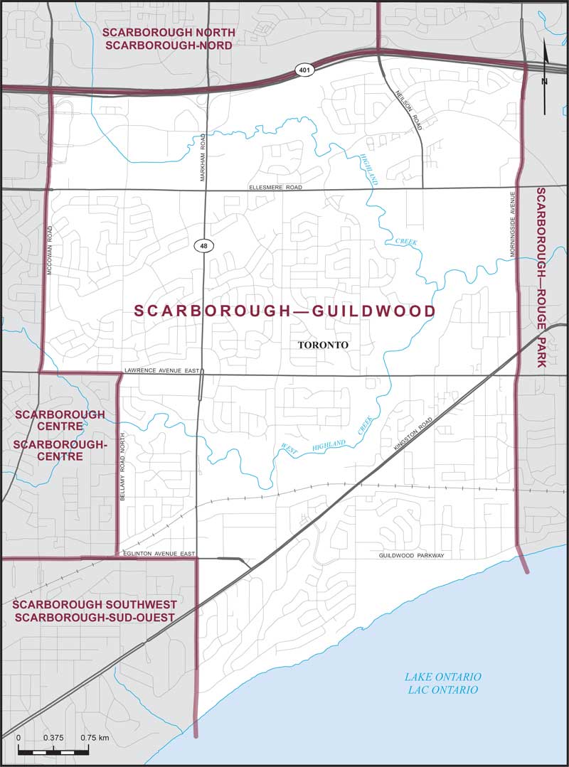 Carte de la circonscription de Scarborough—Guildwood