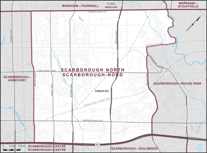 Carte de la circonscription de Scarborough-Nord