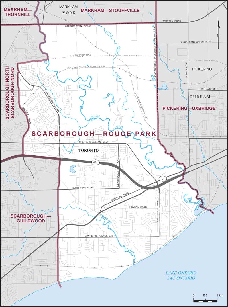 Carte de la circonscription de Scarborough—Rouge Park