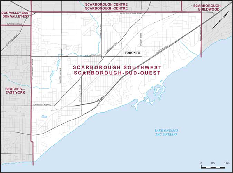 Carte de la circonscription de Scarborough-Sud-Ouest