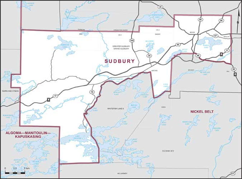 Carte de la circonscription de Sudbury