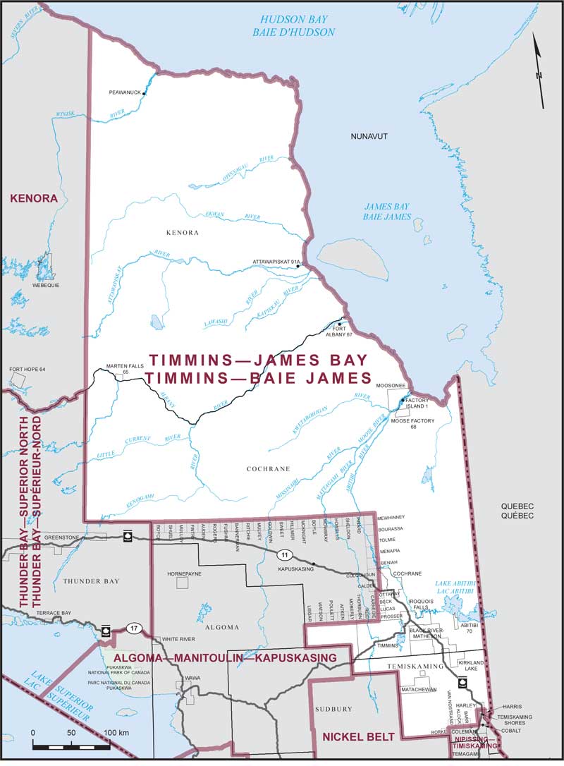 Carte de la circonscription de Timmins—Baie James