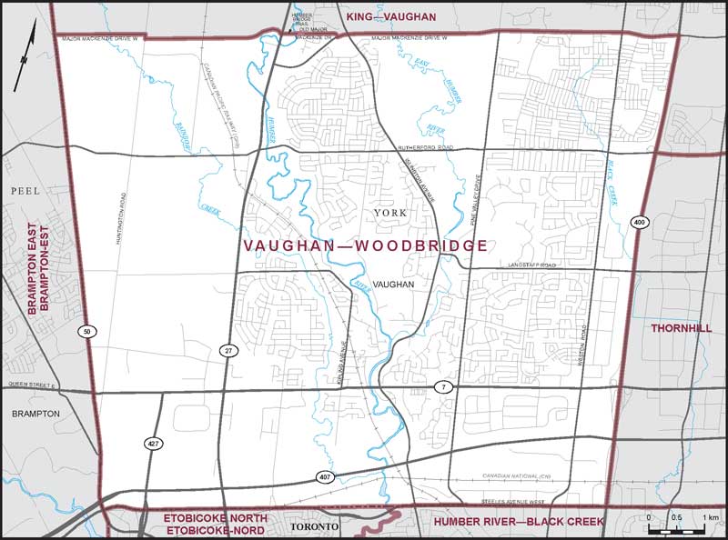 Carte de la circonscription de Vaughan—Woodbridge