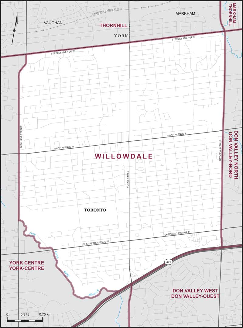 Carte de la circonscription de Willowdale