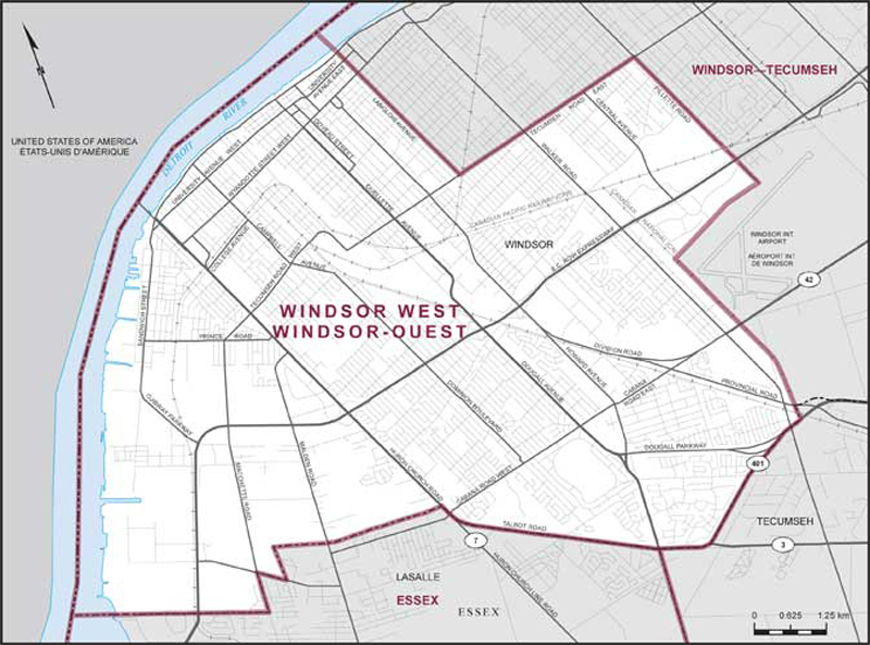 Carte de la circonscription de Windsor-Ouest