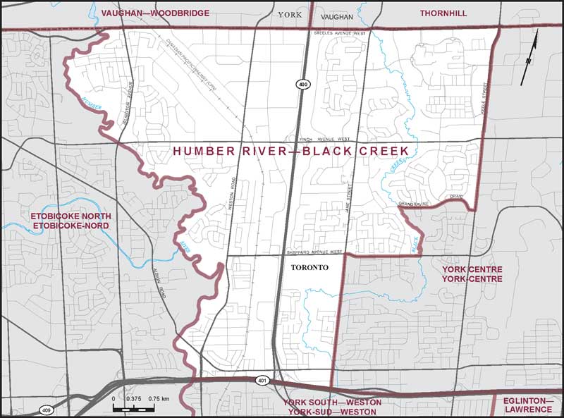 Carte de la circonscription de Humber River—Black Creek
