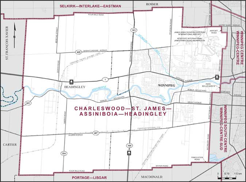 Carte de la circonscription de Charleswood—St. James—Assiniboia—Headingley
