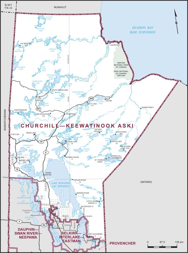 Carte de la circonscription de Churchill—Keewatinook Aski