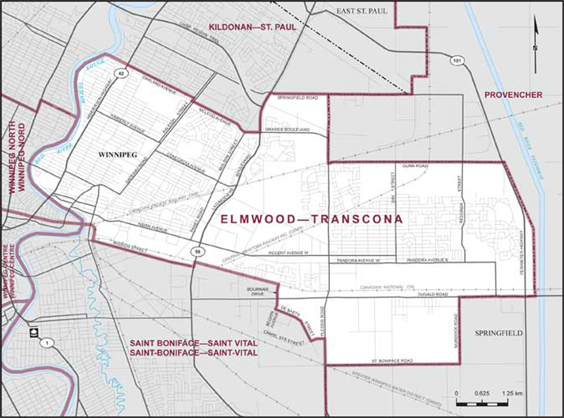 Carte de la circonscription d'Elmwood—Transcona