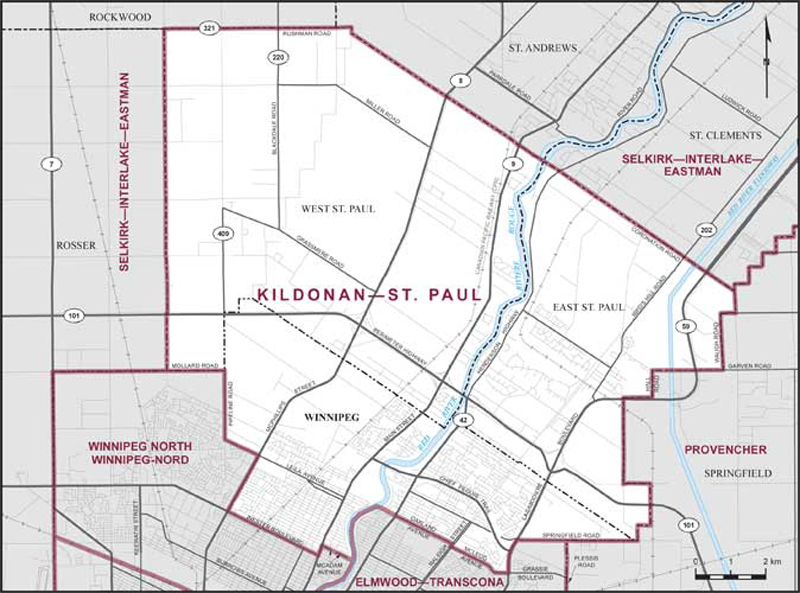 Carte de la circonscription de Kildonan—St. Paul