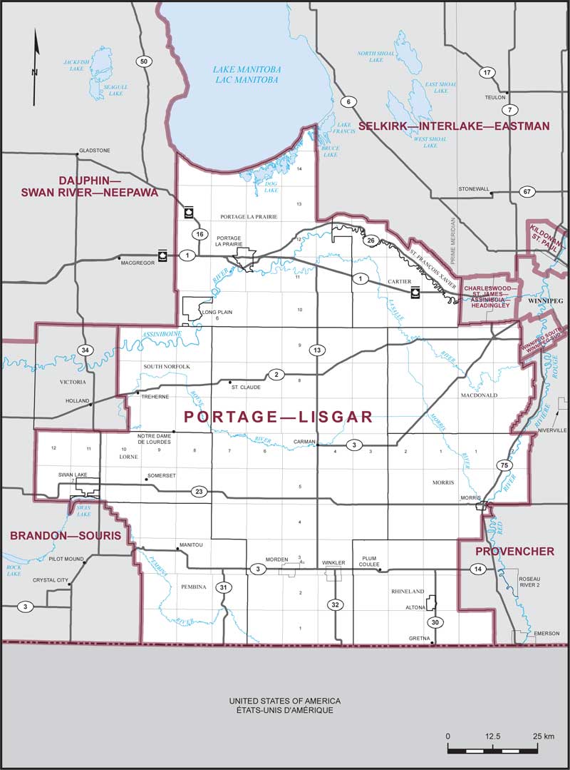 Carte de la circonscription de Portage—Lisgar
