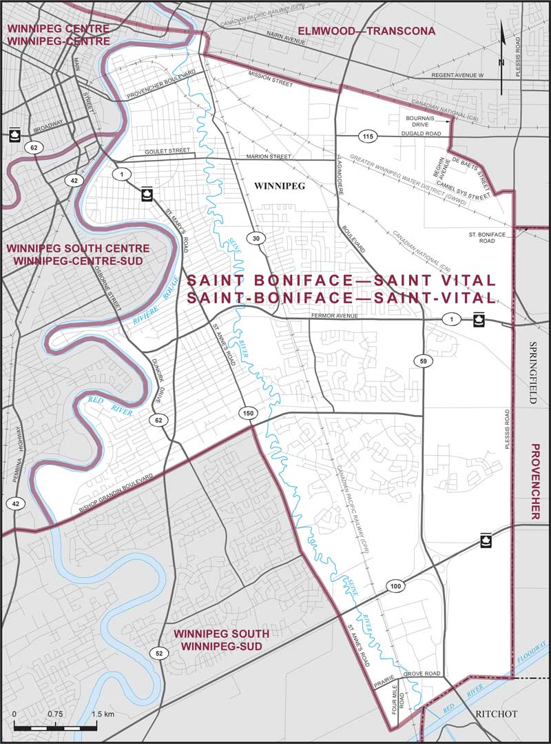 Carte de la circonscription de Saint-Boniface—Saint-Vital