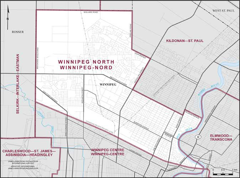 Carte de la circonscription de Winnipeg-Nord