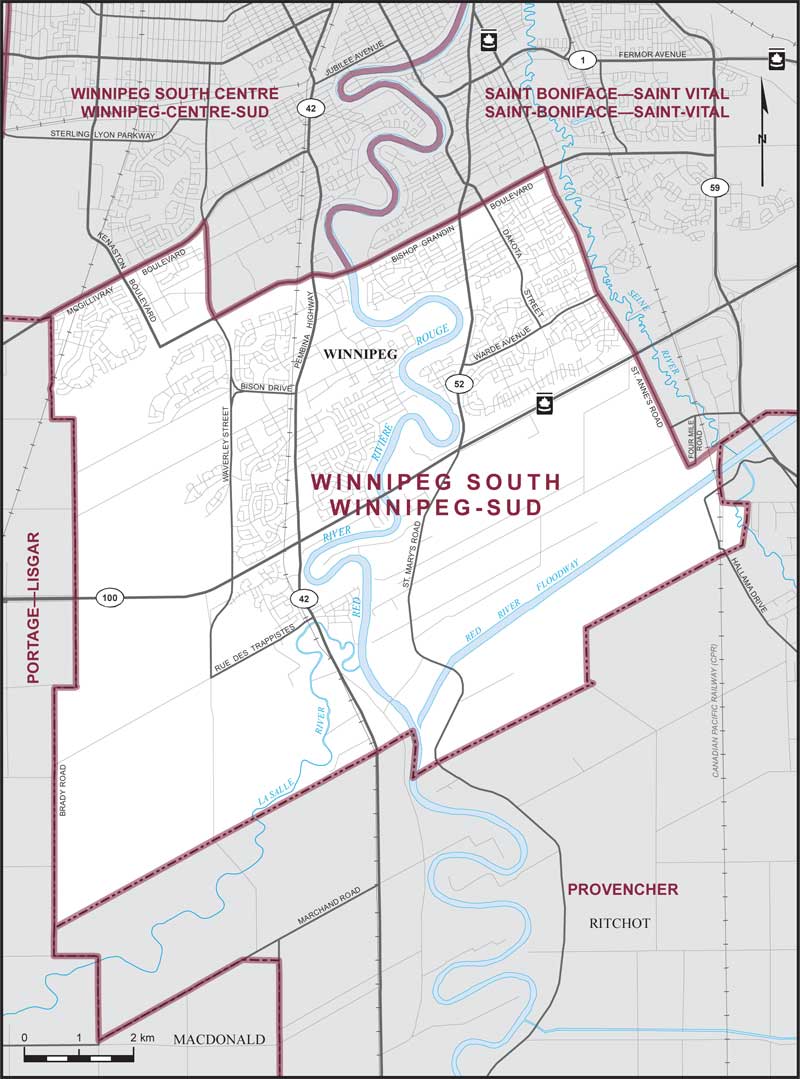 Carte de la circonscription de Winnipeg-Sud