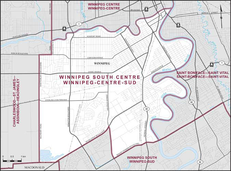 Carte de la circonscription de Winnipeg-Centre-Sud