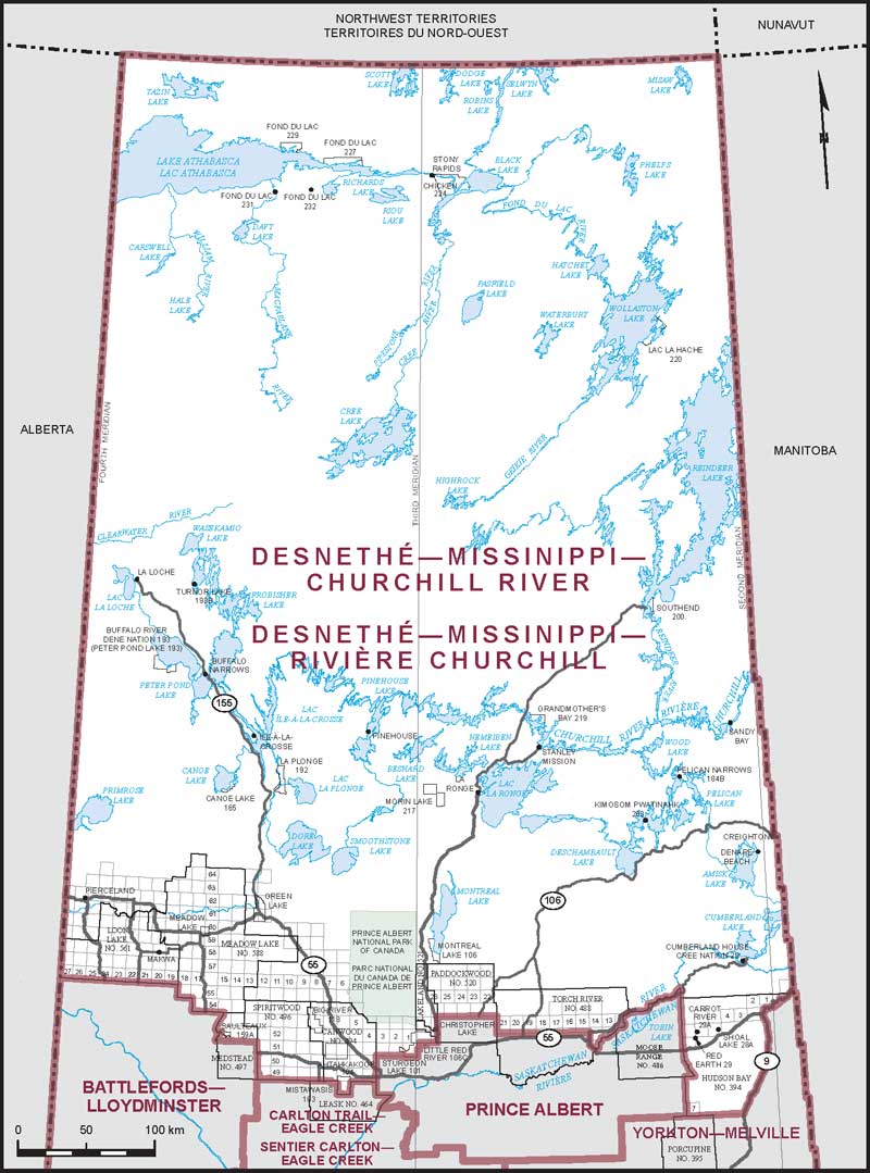 Carte de la circonscription de Desnethé—Missinippi—Rivière Churchill