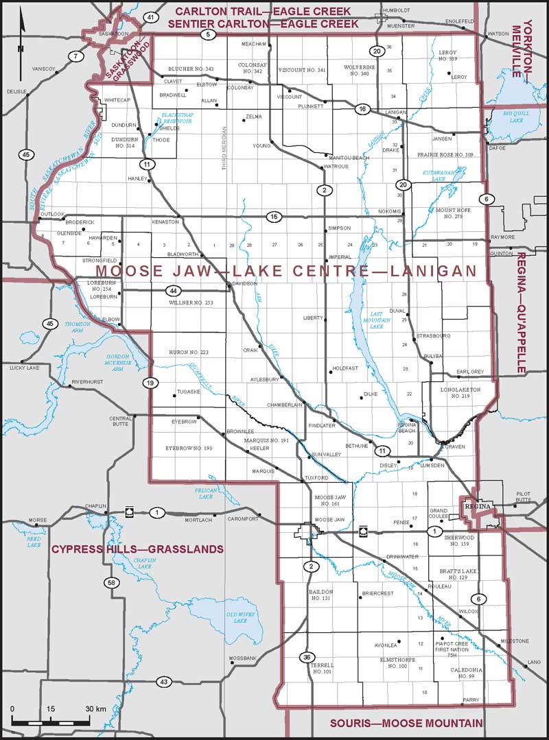 Carte de la circonscription de Moose Jaw—Lake Centre—Lanigan