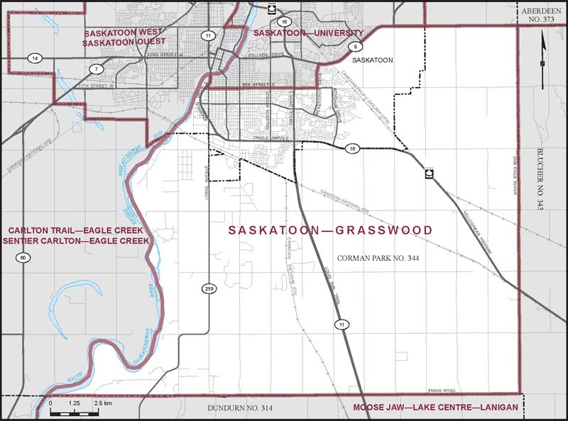 Carte de la circonscription de Saskatoon—Grasswood