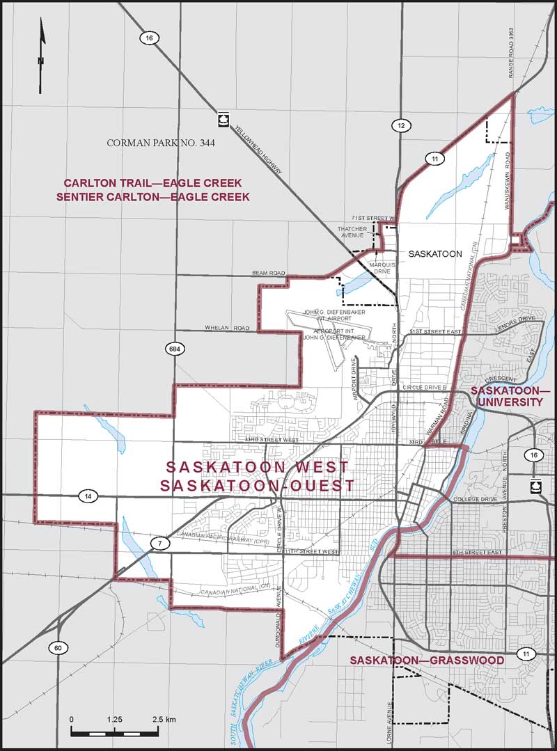 Carte de la circonscription de Saskatoon-Ouest