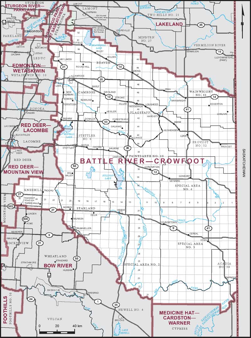 Carte de la circonscription de Battle River—Crowfoot