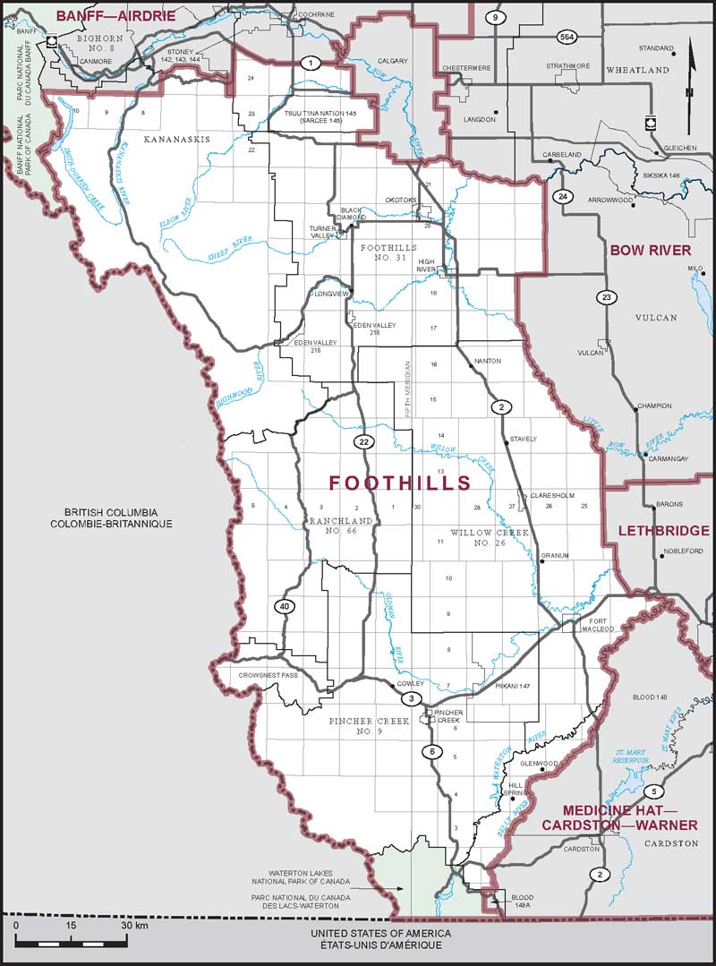Carte de la circonscription de Foothills