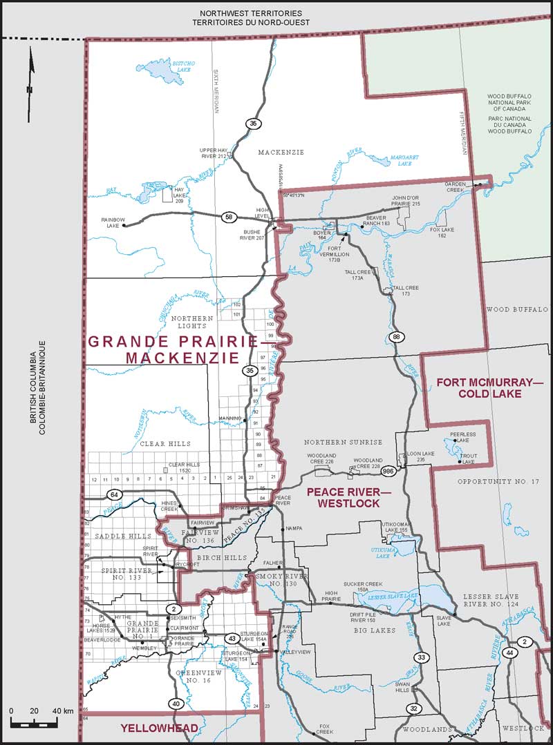Carte de la circonscription de Grande Prairie—Mackenzie