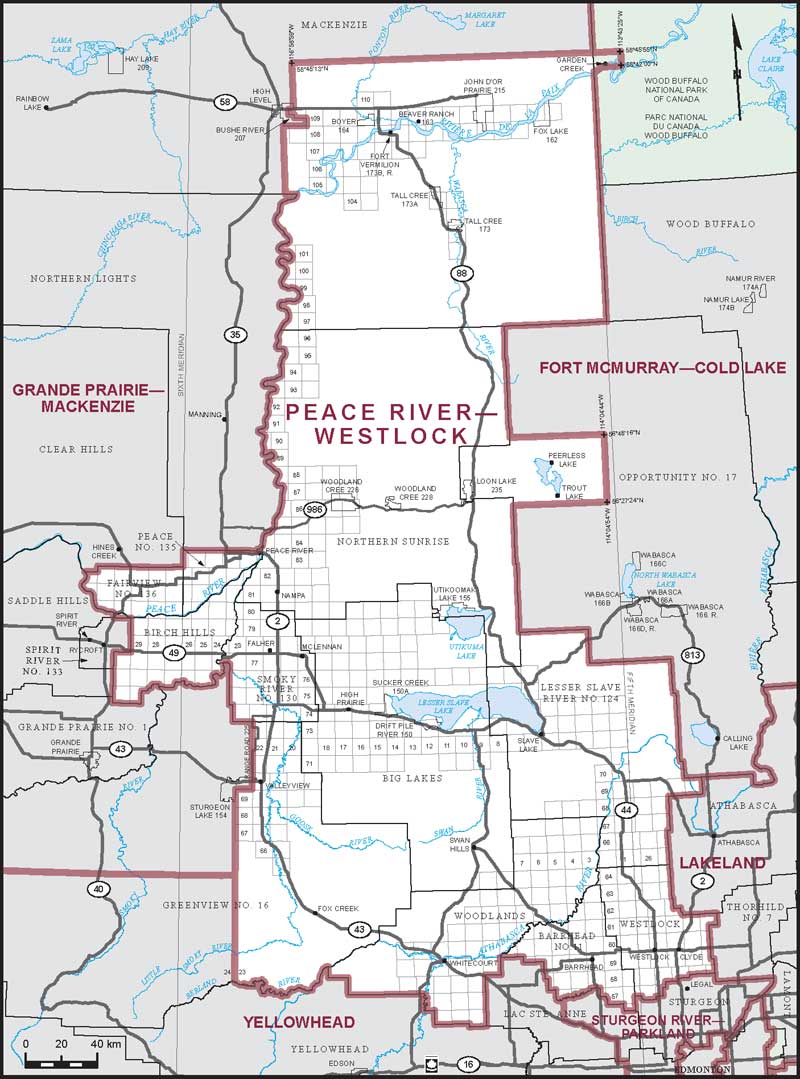 Carte de la circonscription de Peace River—Westlock