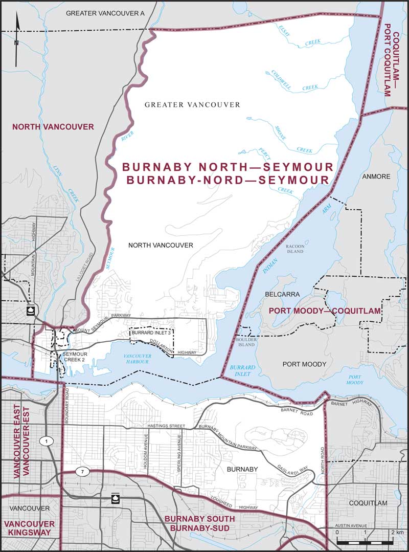 Carte de la circonscription de Burnaby-Nord—Seymour