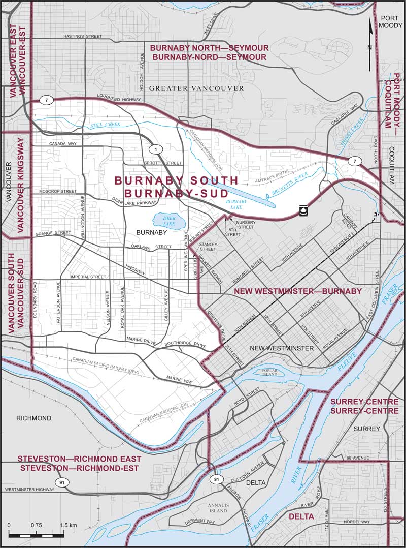 Carte de la circonscription de Burnaby-Sud